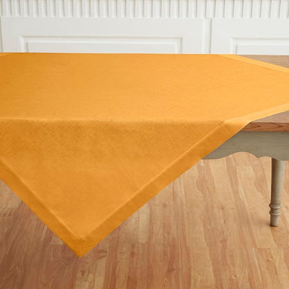 Solino Home Linen Tablecloth 52 x 52 Inch - 100% Pure Linen Tangerine Yellow Square Tablecloth - Fete, Machine Washable Table Throw for Spring
