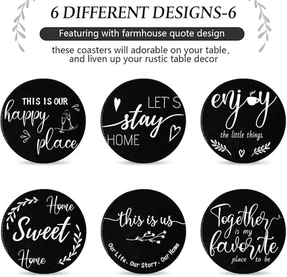 Queekay Coasters Set of 6 House Warming Gifts New Home Wooden Farmhouse Drink - Image 4