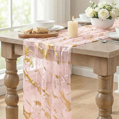 Artoid Mode Marble Pattern Pink Gauze Table Runner 10FT, Glitter Metallic Foil - Image 5
