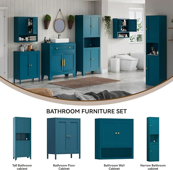 Metal Pantry Storage Cabinet, 69" Tall Storoge Cabinet with 4 Doors & 3 Adjustable Shelves, Microwave Stand with Storage for Kitchen, Dining Room, Living Room (1PC,Blue)