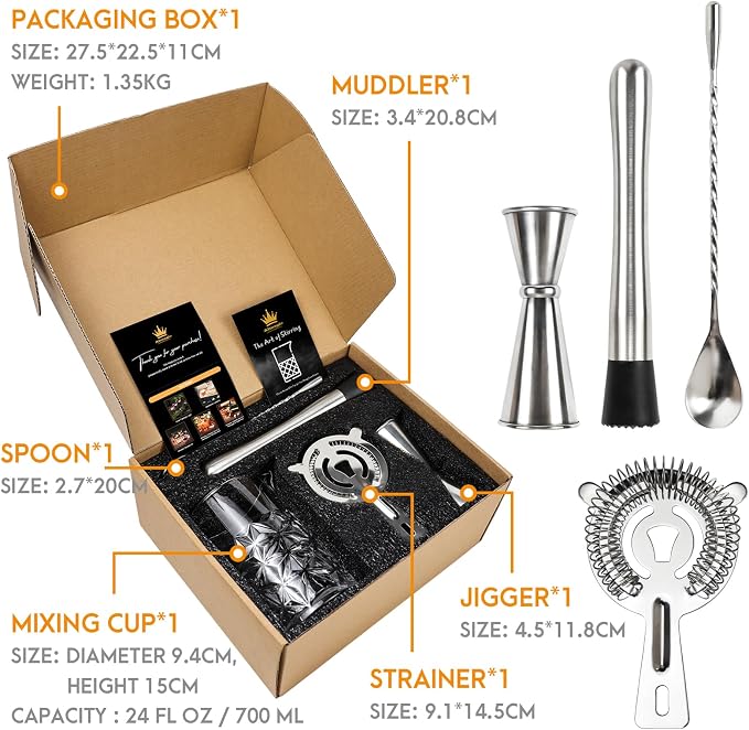 Cocktail Mixing Glass Kit, Bartender Gifts - Image 2