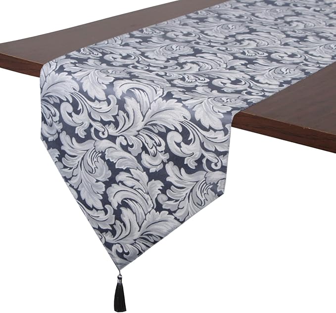 EHouseHome Jacquard Damask Reversible Blue and Grey Table Runners by EHouseHome