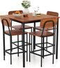 Giantex 5-Piece Dining Table Set W/Counter Height Table & 4 Bar Stools, Industrial Kitchen Dining Table Set W/Footrest & Backrest, Space-Saving Dinette Set for Pub, Dining Room, Restaurant (Walnut)