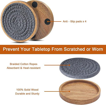 Wood Coasters for Drinks, Eykao Absorbent Coaster Sets of 8, Woven Drink - Image 5