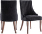 mikibama Linen Dining Chairs Set of 2 Channel Tufted Kitchen Dinner Chair Comfy Fabric Upholstered Accent Chair for Dining Room with Solid Wood Legs (Black)