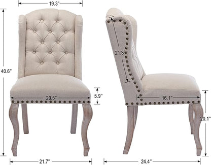 Dining Chairs Set of 4 Farmhouse Linen Fabric Upholstered Accent Chairs Tufted Wingback Host Side Chair for Kitchen/Dining Room/Living Room/Bedroom, Cream