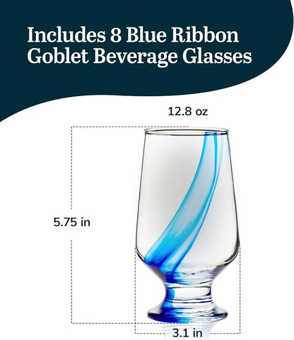 Libbey Blue Ribbon Goblet Glasses, Artisan Inspired, Durable Water Goblets Set - Image 3