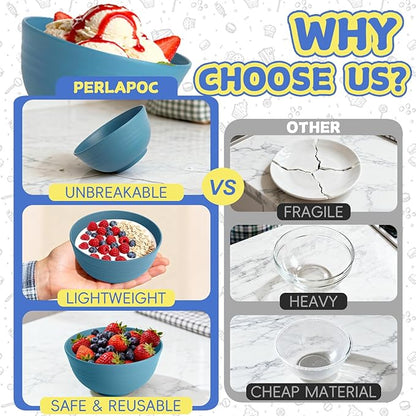 Wheat Straw Bowls Set of 6, Unbreakable 10 OZ Small Bowls Set for Snack, Appetizers, Desserts, Microwave & Dishwasher Safe Alternative Plastic Bowls Reusable, Blue