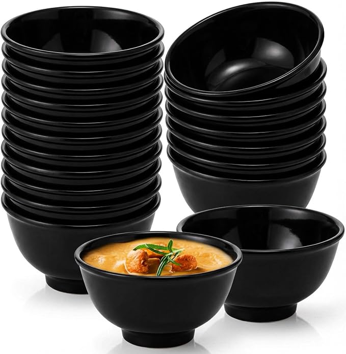 Tioncy 20 Pack 10 oz Melamine Bowls Black Round Dessert Bowls Set by Tioncy