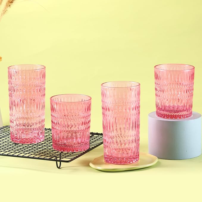 Loivttvv Glassware Drinking Glasses Set of 8, 14 oz Highball Glasses & 10 oz - Image 6