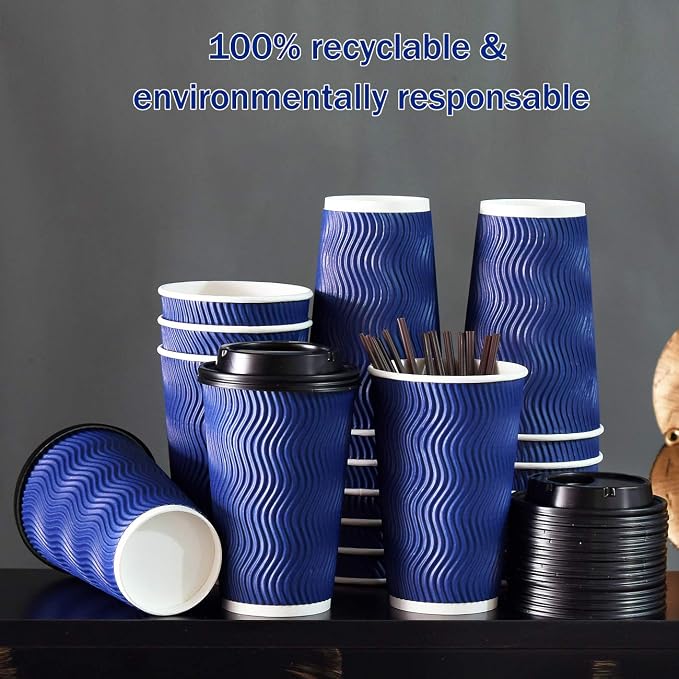 Disposable Coffee Cups with Lids and Straws - 16 oz Togo Hot Paper Coffee Cup - Image 4