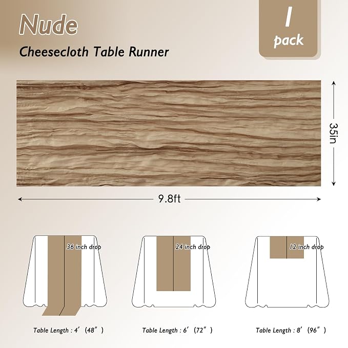 12 Pack Nude Cheesecloth Table Runner 120 Inch Boho Wedding Decor | Cheesecloth - Image 2