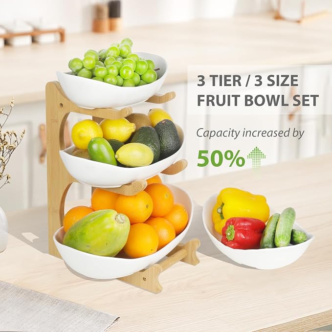 Seven Sparta 3 Tier Fruit Bowl for Kitchen Counter / Ceramic Serving Bowls - Image 2
