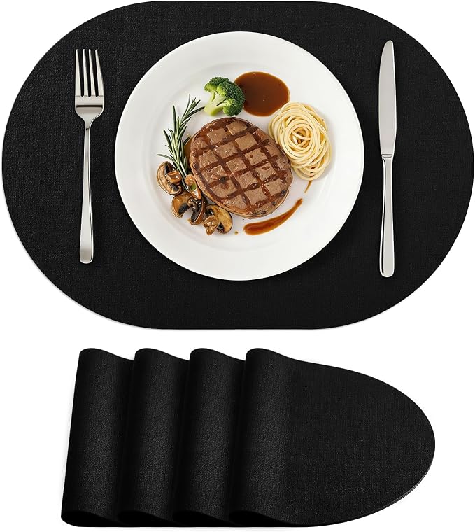 Placemats Set of 4, 11.8 x 17 Inch, Waterproof Wipeable Reversible PU Placemat by homing