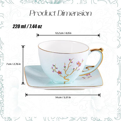 KAMMAK Tea Cups and Saucers Set of 2, Fine Bone China Coffee Cups, GH025 | - Image 2