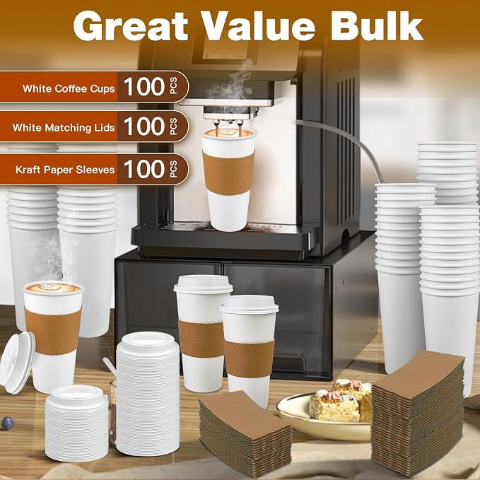Ginkgo 100 Pack 20 oz Disposable Paper Coffee Cups - Image 2