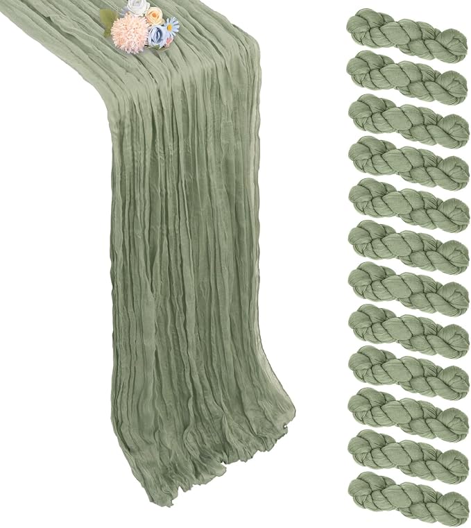 12 Pack Sage Green Cheesecloth Table Runner 17 x 108 Inch | Boho Gauze Cheese by Pepmily