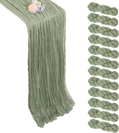12 Pack Sage Green Cheesecloth Table Runner 17 x 108 Inch | Boho Gauze Cheese by Pepmily