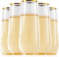 FOCUSLINE 24 Pack 9 Oz Plastic Stemless Gold Rim Champagne Flutes, Heavy Duty by FOCUSLINE