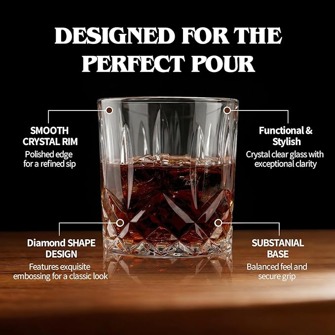 Moretoes Crystal Whisky Drinking Glasses Set of 12, Glass Cups | Mixed - Image 4