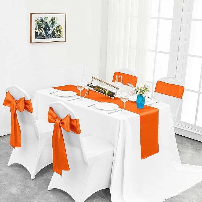 4-Pack Orange Satin Table Runner 12 x 108 Inch Long Bright and Smooth Silk - Image 5
