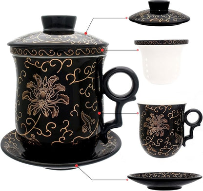 Porcelain Tea Cup with Infuser Lid and Saucer Sets by Unknown