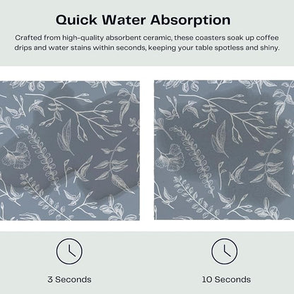 Set of 6 Floral Dusty Blue Coasters - Image 3