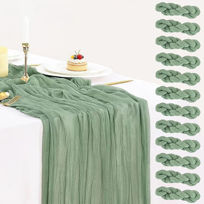 10 Pack Sage Green Cheesecloth Table Runner 35x120 Inch, Boho 10FT Cheese Cloth by BlueTopCoLtd