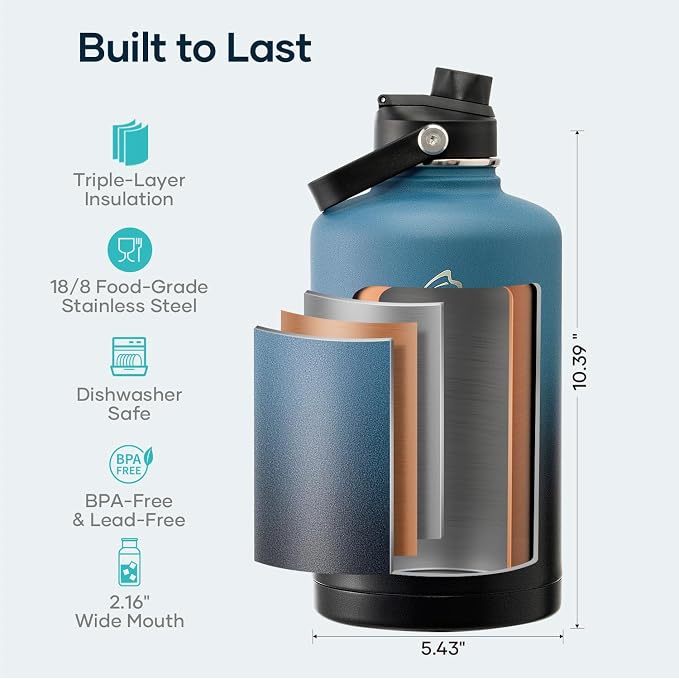 BUZIO 87oz Insulated Water Bottle Triple Wall Vacuum Stainless Steel | Half - Image 4