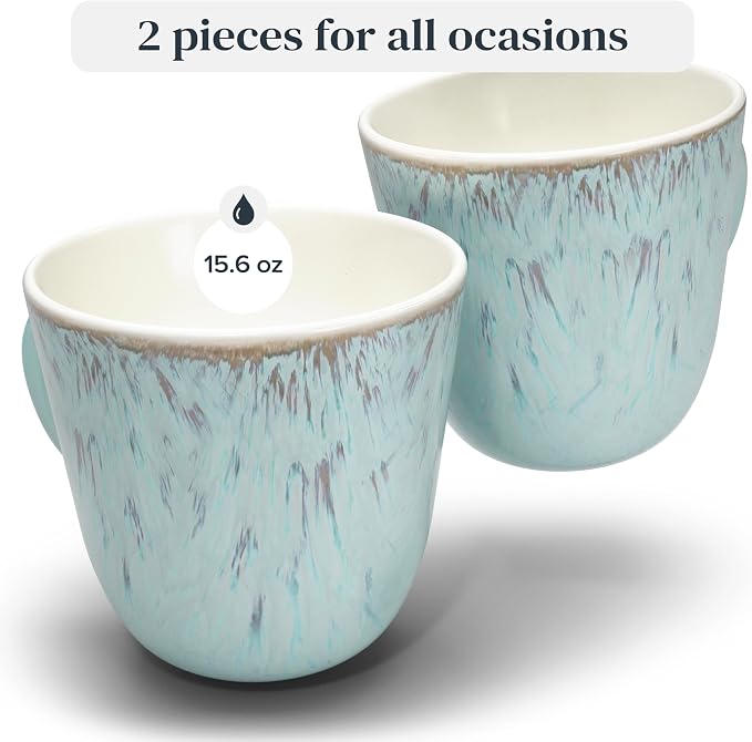 PURE LIVING INTERIOR DESIGN Stoneware Coffee Mugs Set of 2, Modern Beige-Blue - Image 3
