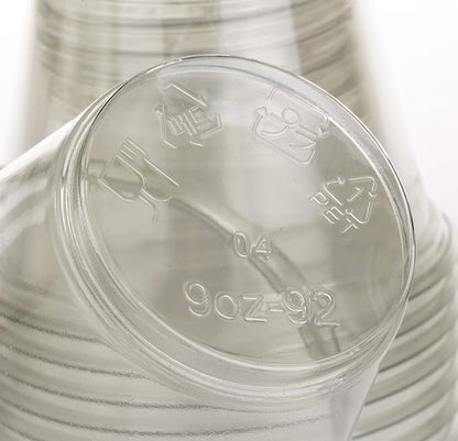 Golden Apple, 9oz-50sets Clear Plastic Cups with Clear Flat no Hole lids…