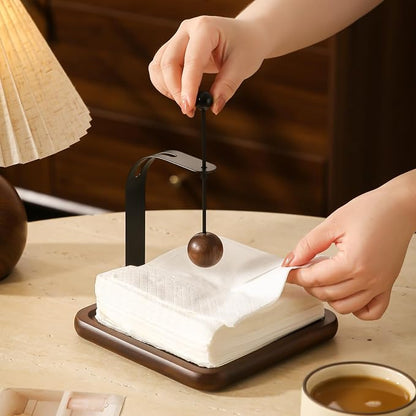 Napkin Holder with Wooden Base and Black Metal Frame, Modern Style - Image 5