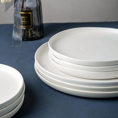 AmorArc Ceramic Dinner Plates Set of 6, Wavy Rim 10.25 Inch Stoneware Dish Set, Dinnerware Plates for Kitchen-Microwave&Dishwasher Safe, Scratch Resistant-Reactive Glaze Matte White