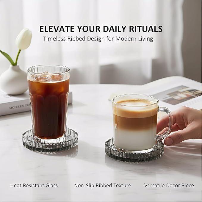 Round Modern Clear Coasters Set of 2, Glass Cup Coaster Modern Crystal Coasters - Image 4