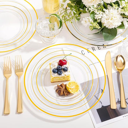 bUCLA 600PCS Clear Plates with Gold Trim - Image 4