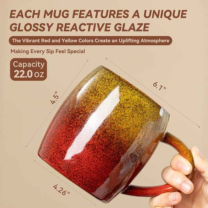 Handmade 22oz Ceramic Coffee Mug, Ergonomic Large Handle, Ideal Gift - Image 9