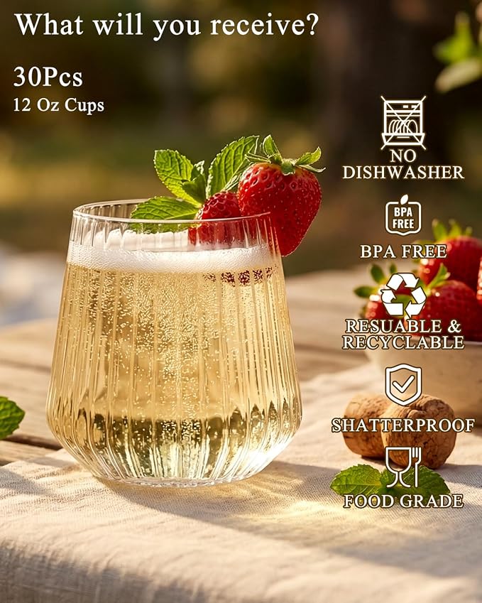 Ciaell 30 Pack Plastic Wine Glasses - Image 2