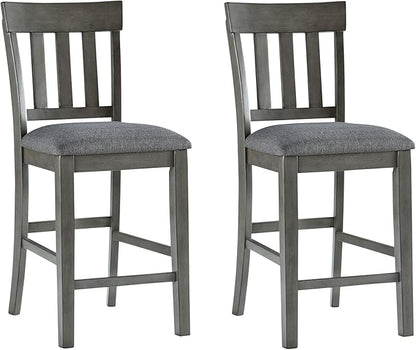Signature Design by Ashley Hallanden Modern Farmhouse Counter Upholstered Barstool, Set of 2, Comb-back Design, Solid Wood, 25.75" , Dark Gray