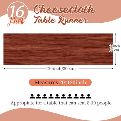 16 Pack Terracotta Cheesecloth Table Runners 20x120 Inch Gauze Table Runner - Image 2