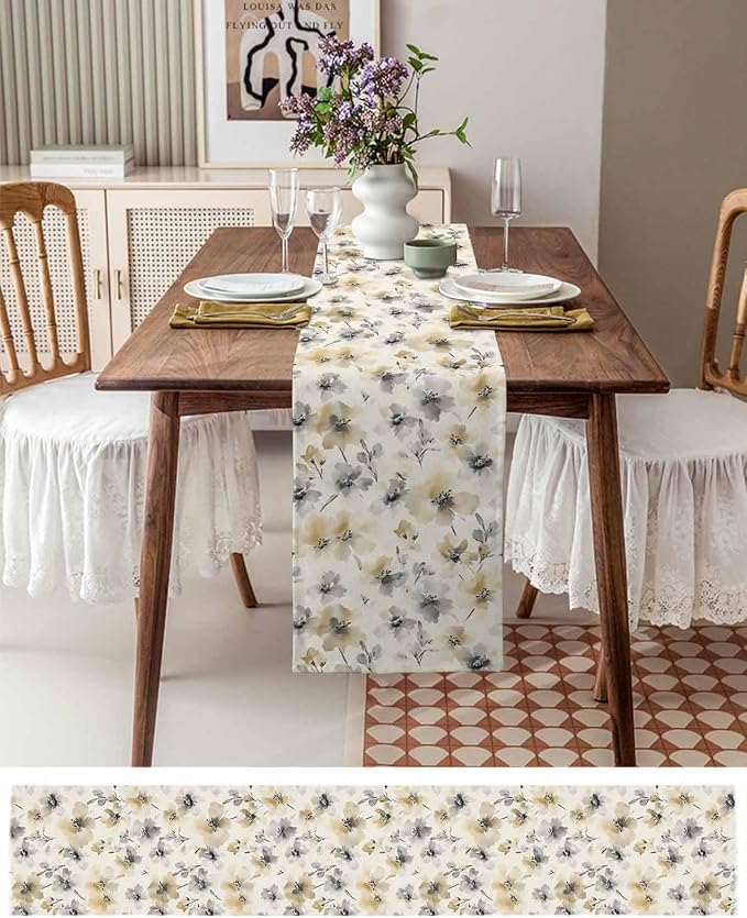 Watercolor Flower Short Table Runners 36 Inches, Cotton Linen Fabric Table - Image 6