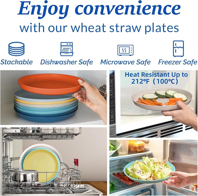 10 Inch Large Plastic Dinner Plates Set of 8 Wheat Straw Plates - Image 5