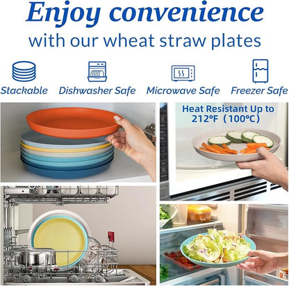 10 Inch Large Plastic Dinner Plates Set of 8 Wheat Straw Plates - Image 5