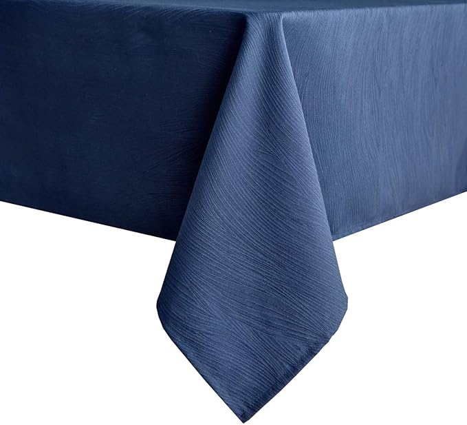 maxmill Jacquard Tablecloth Swirl Design Spillproof Wrinkle Free Heavy Weight Soft Table Cloth Decorative Fabric Table Cover for Outdoor and Indoor Use Oblong 60 x 120 Inch Navy Blue