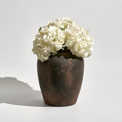 LB2 Brown Ceramic Large Vase, 11" Tall Zen Style vase, Terra Cotta Pitcher, Distressed Farmhouse Decor, Pottery Decorative Flower for Home Decor (A - Brown 11.8")