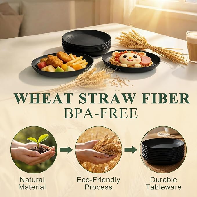 Dinner Plate 8 Inch, Wheat Straw Plates Set of 8, Alternatives to Plastic - Image 3