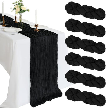 6 Pack 10Ft Black Cheesecloth Table Runner 23 x 120 Inch | Gauze Rustic Boho by CKIKU