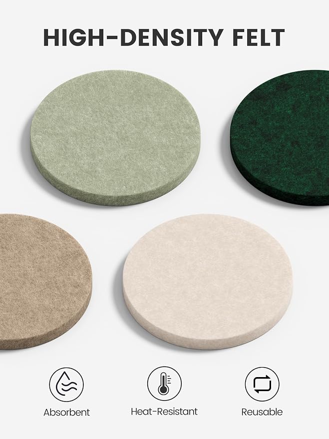 Fluxynara Felt Coasters with Holder, Nordic Moss | Round Felt Coasters - Image 3