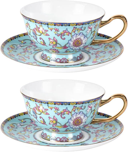 KAMMAK Tea Cups and Saucers Set of 2, Porcelain Coffee Cups, JBE021 | Stackable by KAMMAK