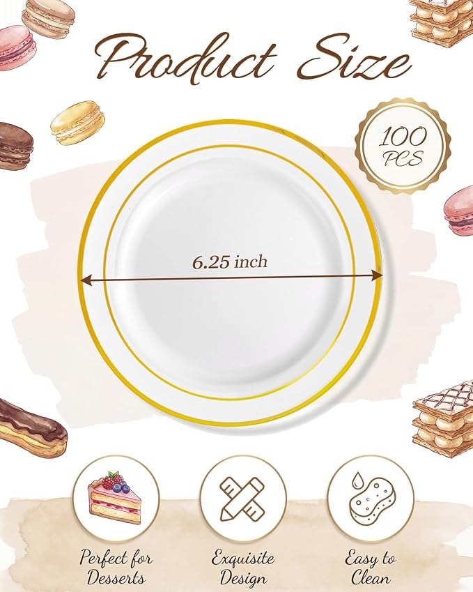 bUCLA 100Pieces Gold Plastic Plates - Image 2