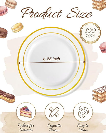 bUCLA 100Pieces Gold Plastic Plates - Image 2